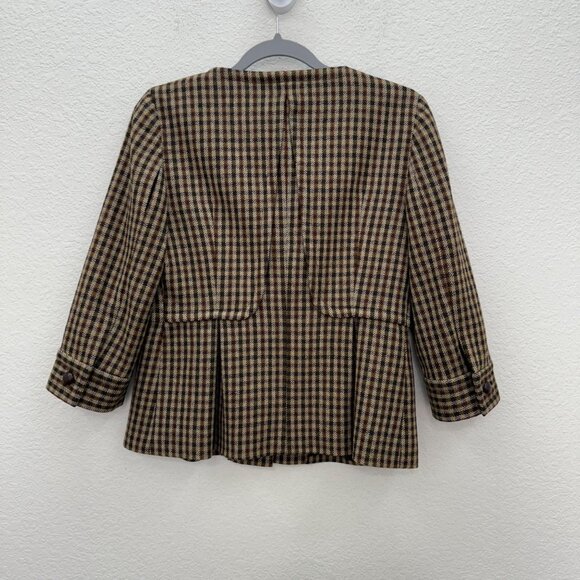Talbots Plaid Peplum Houndstooth Wool Button Career Business Jacket Womens sz 4 - Picture 7 of 9